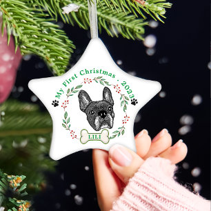French Bulldog Personalised Hand Drawing Ceramic Tree Decoration