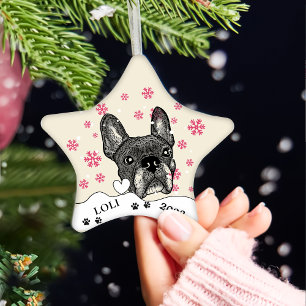 French Bulldog Personalised Hand Drawing Ceramic Tree Decoration