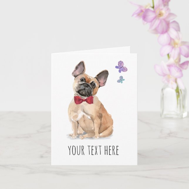 French Bulldog Personalised Text Greeting Card (Orchid)