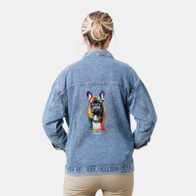 French Bulldog Personalised Watercolor Art Denim Jacket (Model)