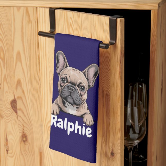French Bulldog Personalized Dog Name Pet Owner Tea Towel (Thirds Fold)