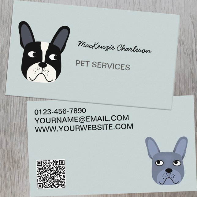 French Bulldog Pet Services QR Code Business Card (Dog French Bulldock animal pet dog business cards with QR code)