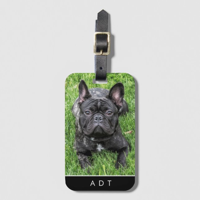 French Bulldog Photo Custom Monogram  Luggage Tag (Front Vertical)