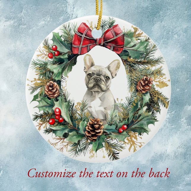 French Bulldog Pine Cone Bow Wreath Ceramic Tree Decoration (Creator Uploaded)