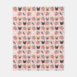 French Bulldog Pink Florals Fleece Blanket