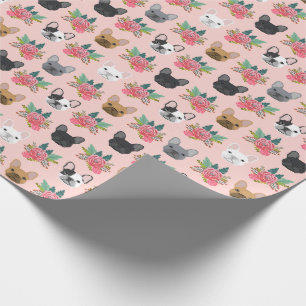 French Bulldog Pink Florals Wrapping Paper