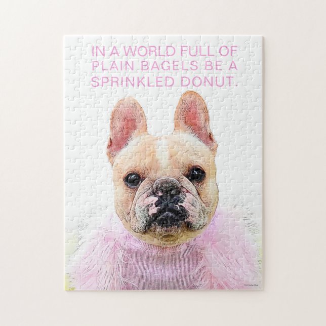 French Bulldog Pink Glam Inspirational Donut Quote Jigsaw Puzzle (Vertical)