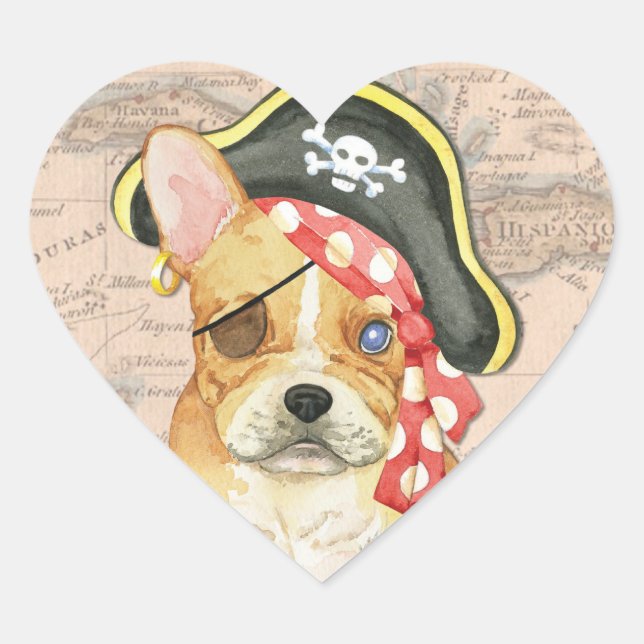 French Bulldog Pirate Heart Sticker (Front)