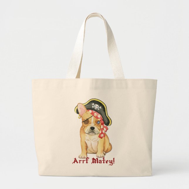 French Bulldog Pirate Large Tote Bag (Front)
