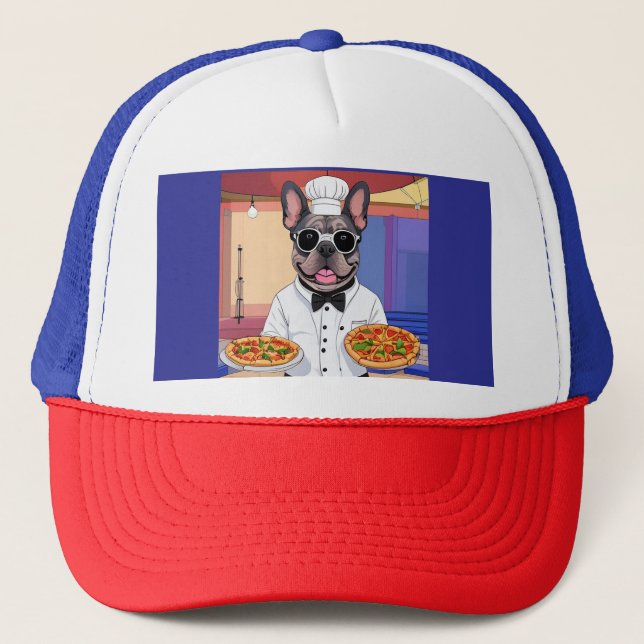 French Bulldog Pizza Father's Day Bulldog Trucker Hat (Front)