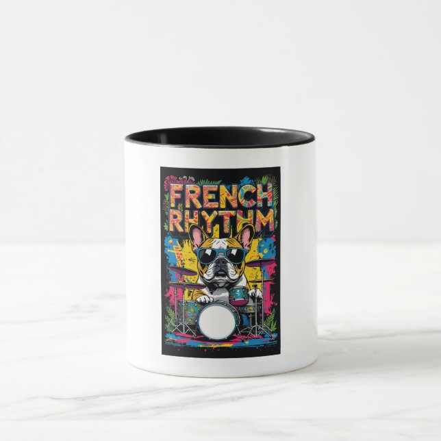 French Bulldog Playing Drums Mug (Center)