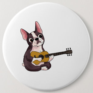 French Bulldog Playing Guitar Funny Guitarist 6 Cm Round Badge