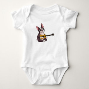 French Bulldog Playing Guitar Funny Guitarist Baby Bodysuit