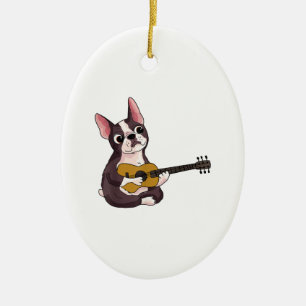 French Bulldog Playing Guitar Funny Guitarist Ceramic Tree Decoration