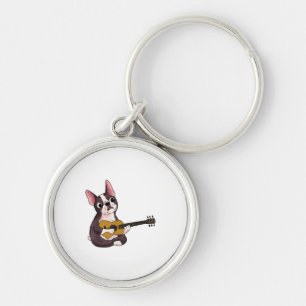 French Bulldog Playing Guitar Funny Guitarist Key Ring