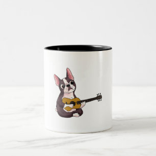 French Bulldog Playing Guitar Funny Guitarist Two-Tone Coffee Mug
