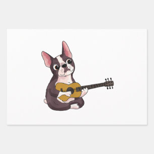 French Bulldog Playing Guitar Funny Guitarist Wrapping Paper Sheet
