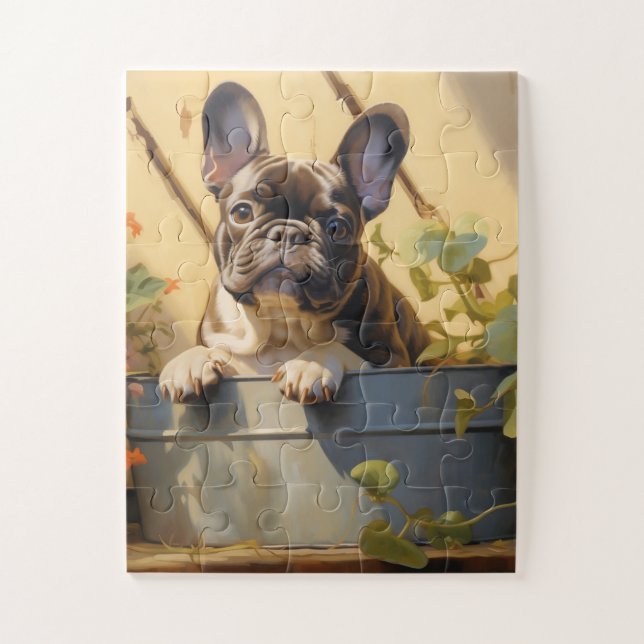 French Bulldog Playing Hide and Seek Jigsaw Puzzle (Vertical)