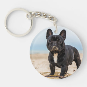French Bulldog Playing in the Sand Key Ring