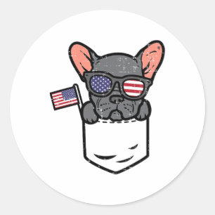 French Bulldog Pocket Frenchie American Usa 4th Of Classic Round Sticker