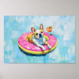 French Bulldog Pool Float Art Print: Summer Dog  Poster