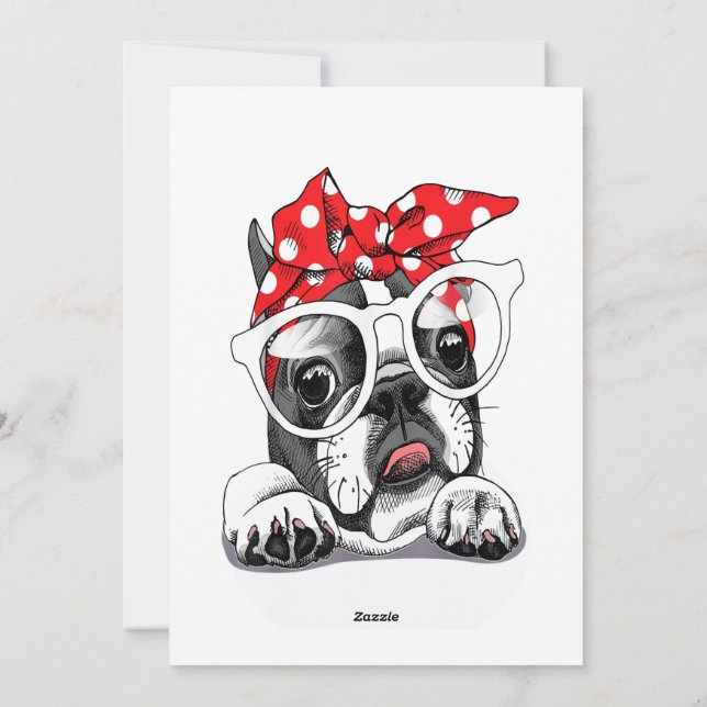 French Bulldog Portrait In A Headband Holiday Card (Back)