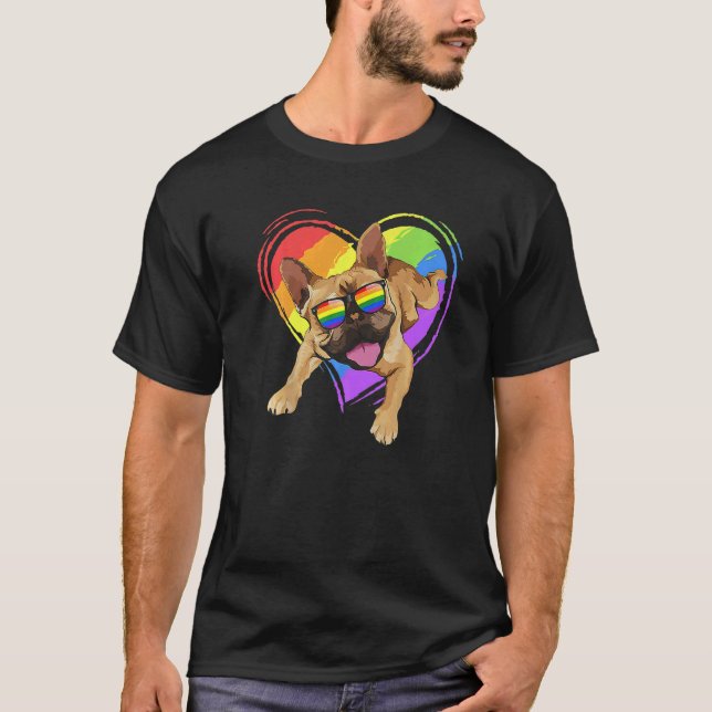 French Bulldog Pride Rainbow Heart Gay Lgbt Pride  T-Shirt (Front)