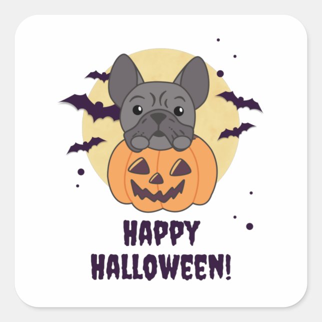 French Bulldog Pumpkin Sweet Dogs Happy Halloween Square Sticker (Front)