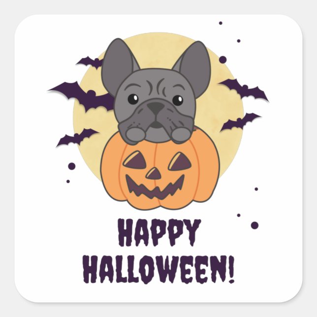 French Bulldog Pumpkin Sweet Dogs Happy Halloween  Square Sticker (Front)