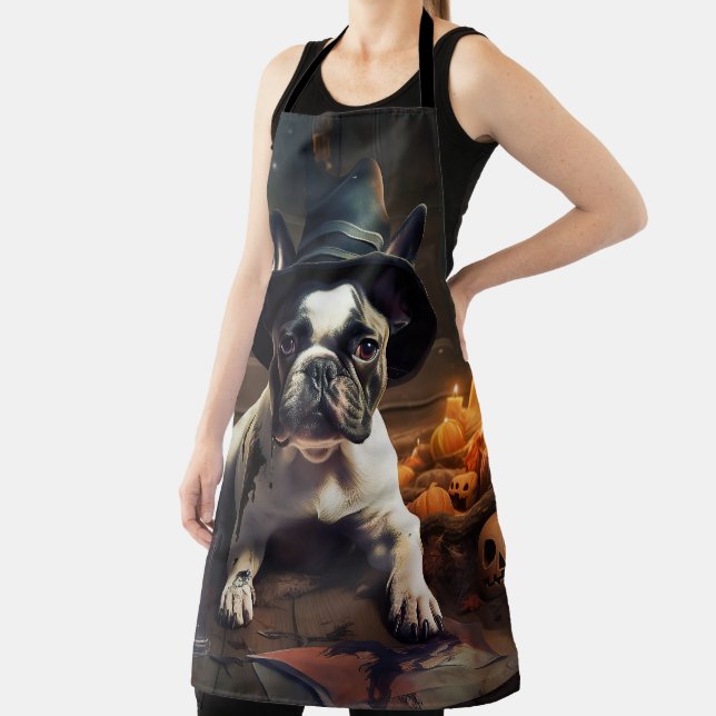 French Bulldog Pumpkins Halloween Scary Apron (Insitu)