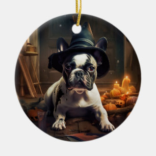 French Bulldog Pumpkins Halloween Scary Ceramic Tree Decoration