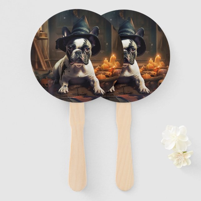 French Bulldog Pumpkins Halloween Scary Hand Fan (Front and Back)