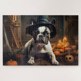 French Bulldog Pumpkins Halloween Scary Jigsaw Puzzle