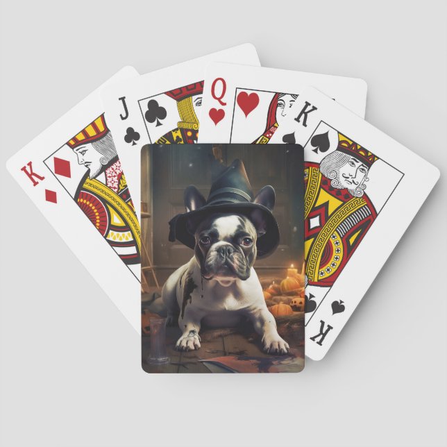 French Bulldog Pumpkins Halloween Scary Playing Cards (Back)