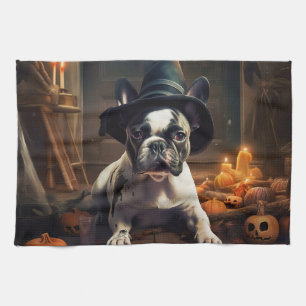 French Bulldog Pumpkins Halloween Scary Tea Towel