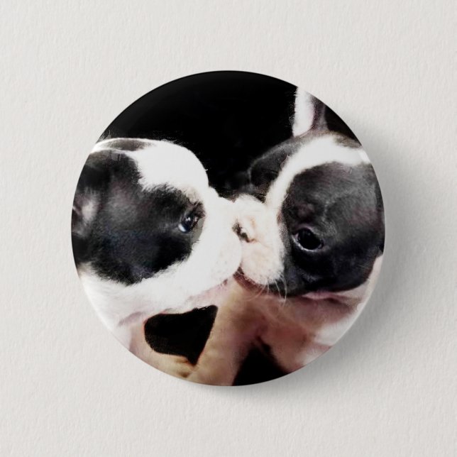 French bulldog puppies 6 cm round badge (Front)