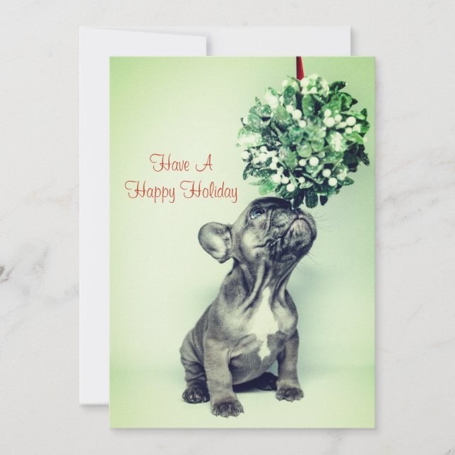 French Bulldog Puppy And Mistletoe Holiday Card (Front)