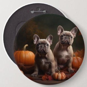 French Bulldog Puppy Autumn Delight Pumpkin 6 Cm Round Badge