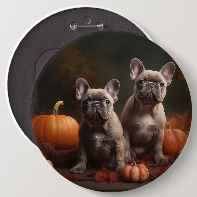 French Bulldog Puppy Autumn Delight Pumpkin 6 Cm Round Badge (Front & Back)