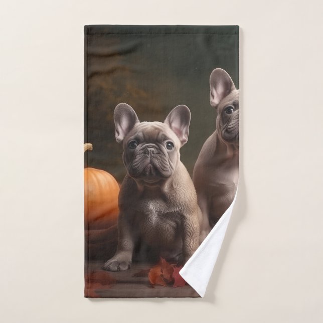 French Bulldog Puppy Autumn Delight Pumpkin Bath Towel Set (Hand Towel)