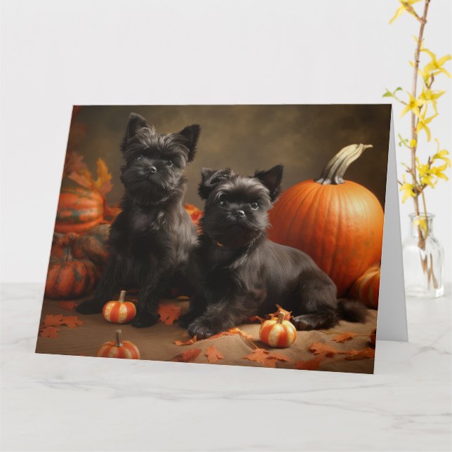 French Bulldog Puppy Autumn Delight Pumpkin Card (Yellow Flower)