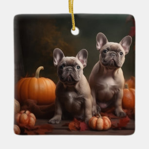 French Bulldog Puppy Autumn Delight Pumpkin Ceramic Ornament
