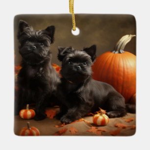 French Bulldog Puppy Autumn Delight Pumpkin Ceramic Ornament