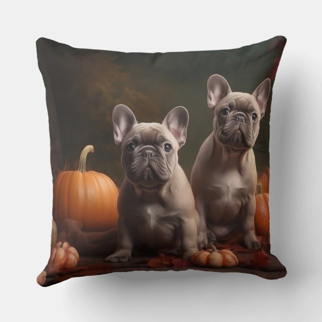 French Bulldog Puppy Autumn Delight Pumpkin Cushion (Back)