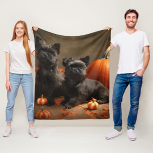 French Bulldog Puppy Autumn Delight Pumpkin Fleece Blanket