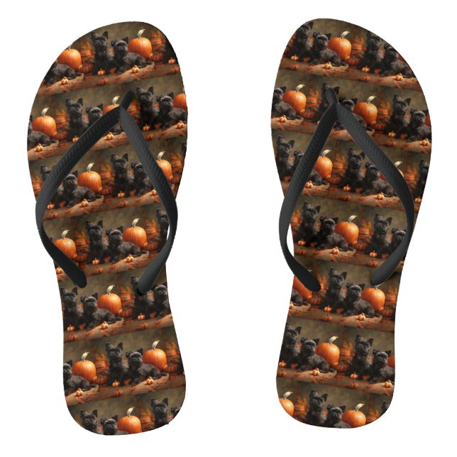 French Bulldog Puppy Autumn Delight Pumpkin Flip Flops (Footbed)