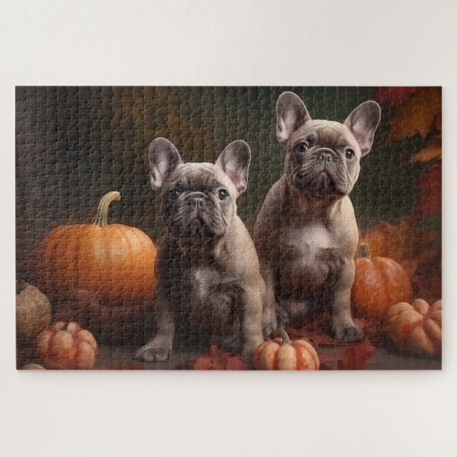 French Bulldog Puppy Autumn Delight Pumpkin Jigsaw Puzzle (Horizontal)