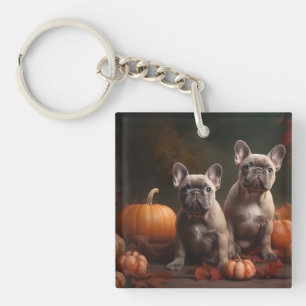French Bulldog Puppy Autumn Delight Pumpkin Key Ring