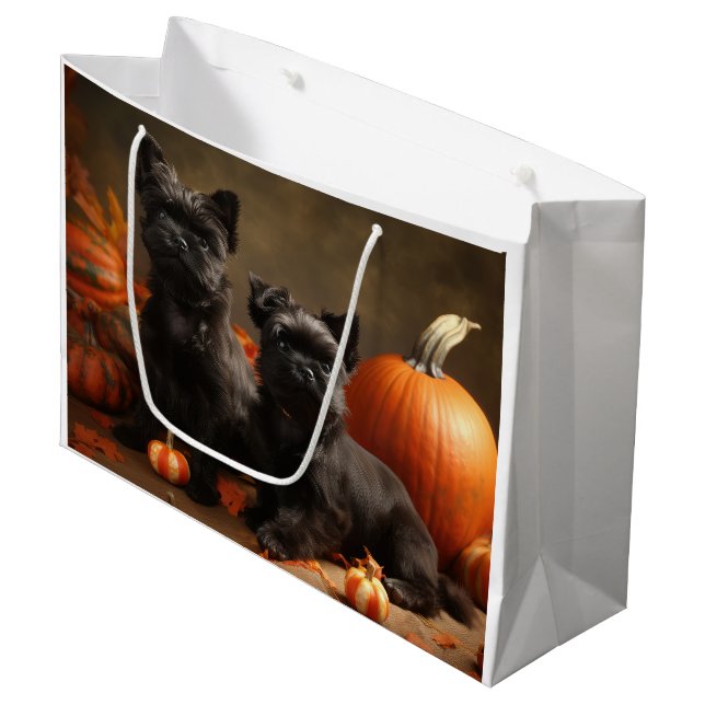 French Bulldog Puppy Autumn Delight Pumpkin Large Gift Bag (Front Angled)