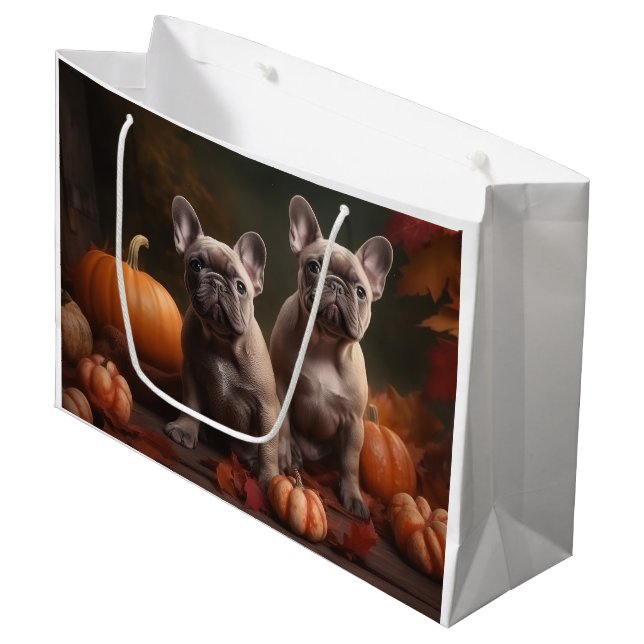 French Bulldog Puppy Autumn Delight Pumpkin Large Gift Bag (Front Angled)
